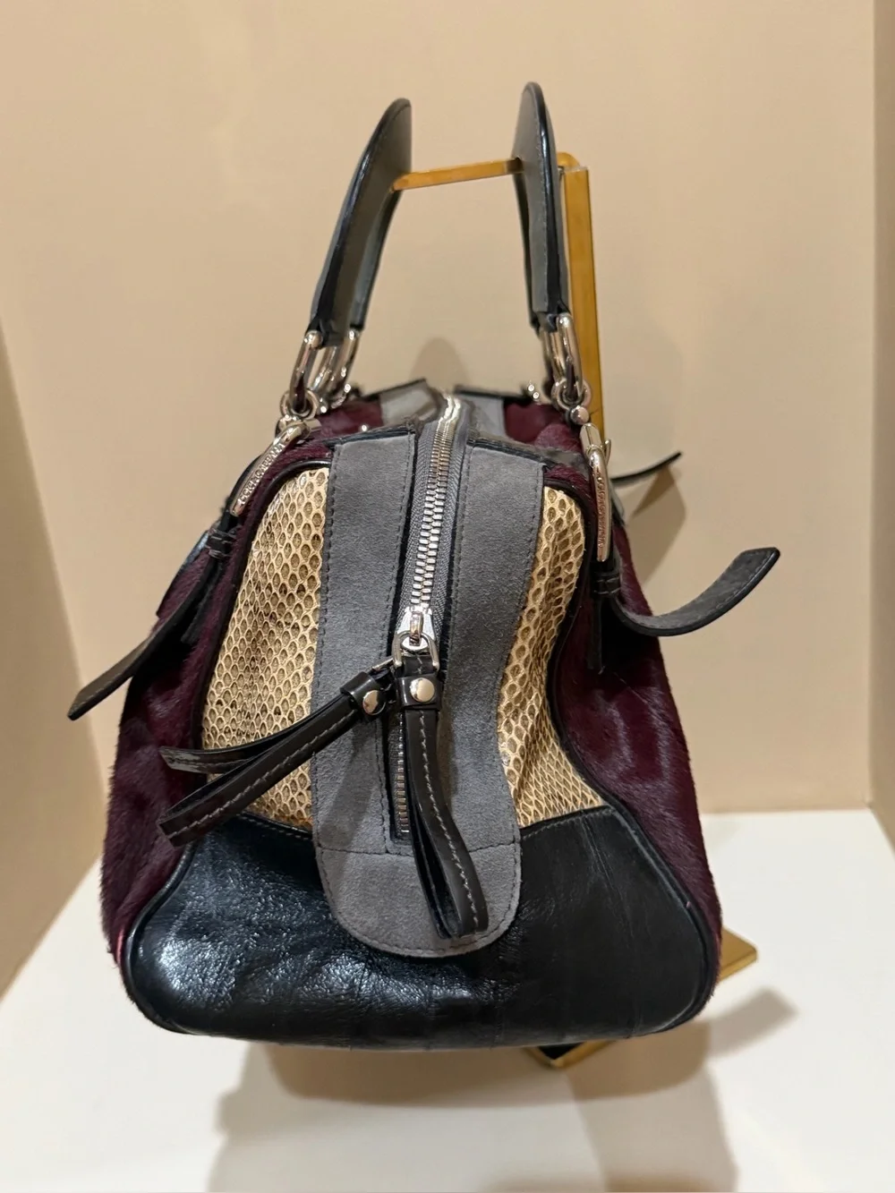 Dolce & Gabbana Burgundy Pony hair & Snakeskin with Grey Leather SUPER RARE